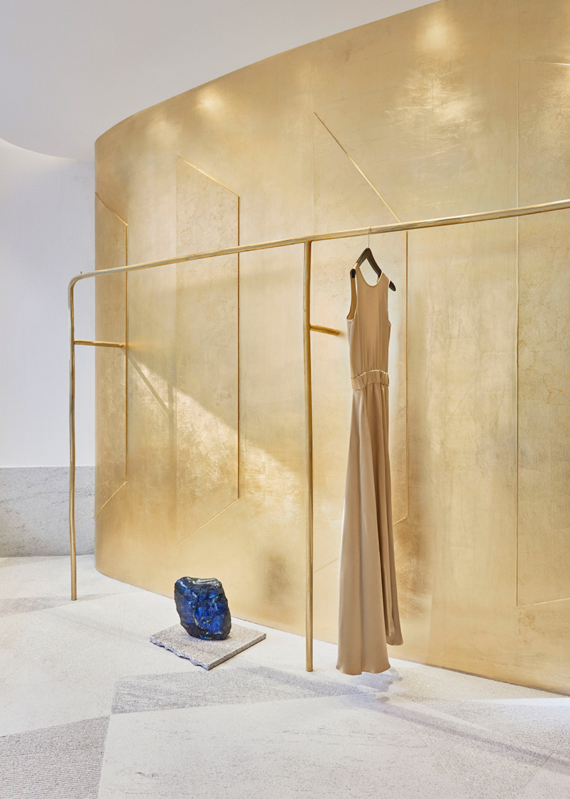 pink onyx, granite and brass take center stage at the forte forte boutique in paris