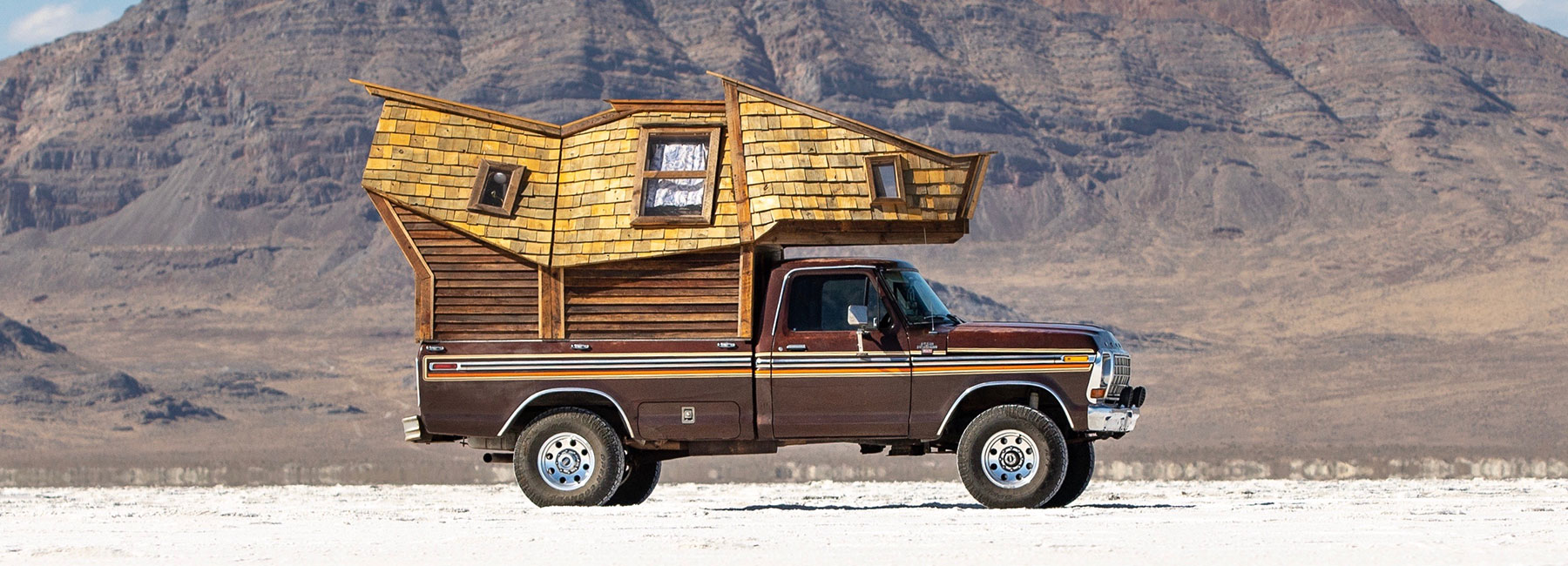 this wanderlustarousing, tiny truck cabin is built on top of a 1979 pickup