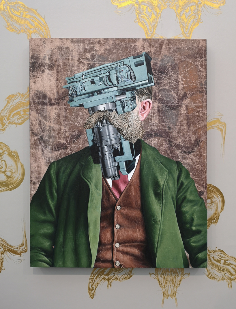 jim shaw illustrates trump's contorted facial features in gilded wallpaper at frieze london