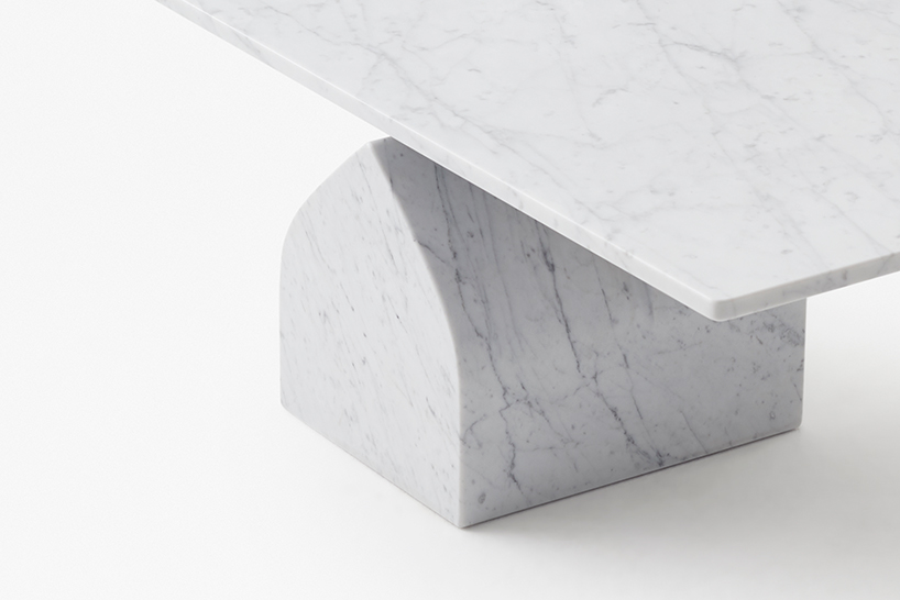 nendo's seesaw tables for marsotto edizioni softly rise up from the base designboom