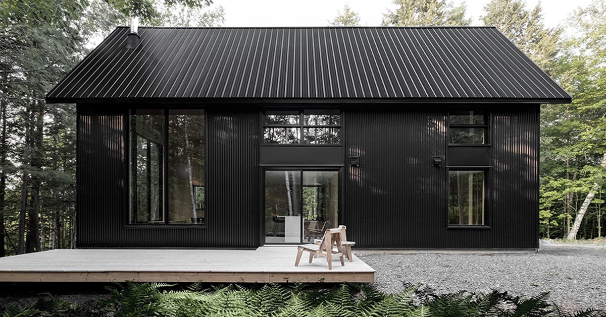 two steel black cabins form striking quebec chalet by appareil architecture