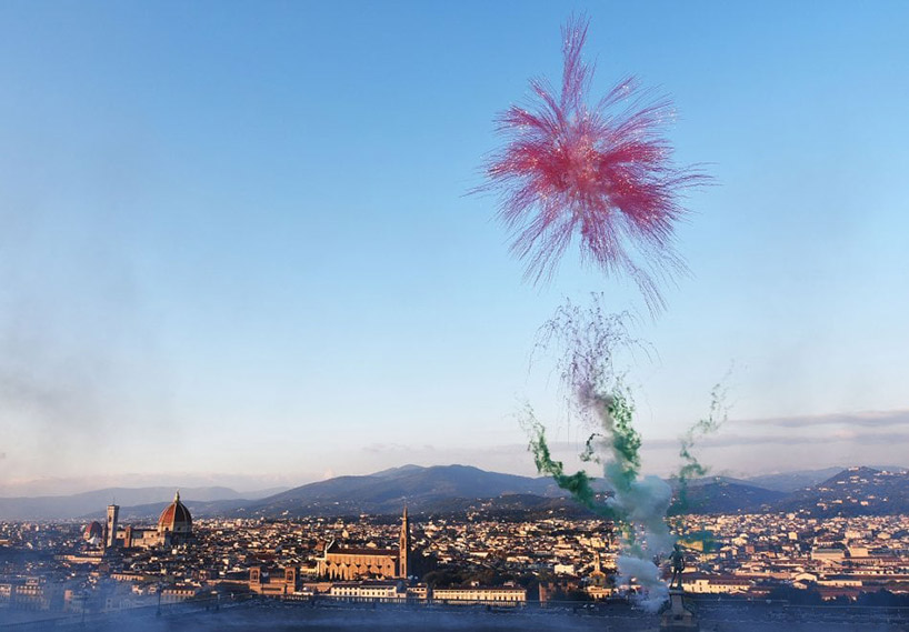 cai guo qiang lights florence's sky with 50,000 fireworks that resemble flowers designboom