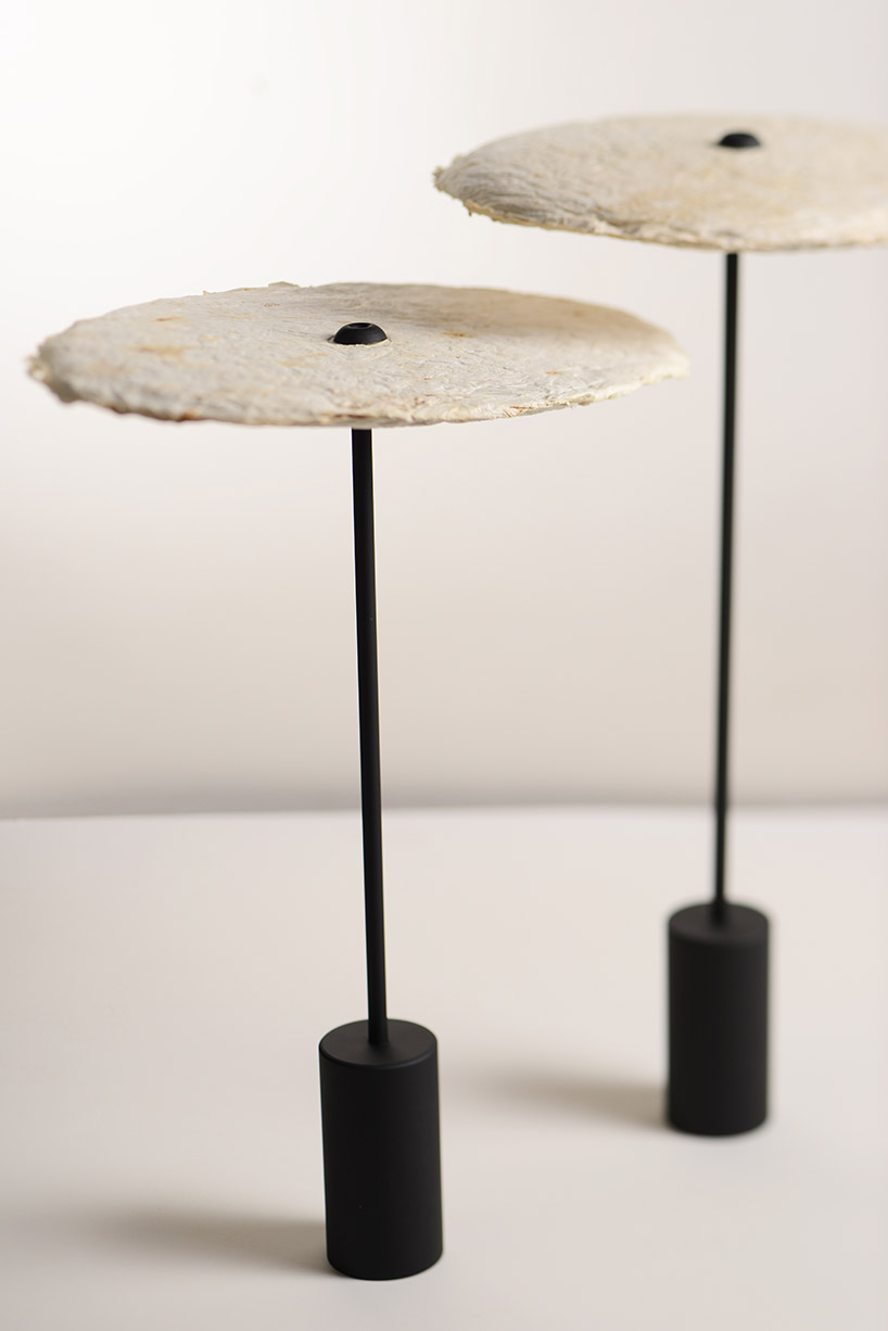 nir meiri shapes fungi into mycelium lights lamp collection designboom