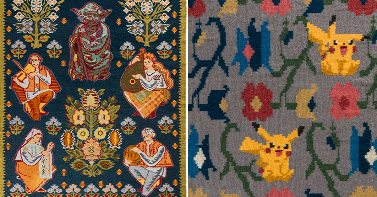 Star Wars example #42: artist upgrades traditional ukrainian rugs with pokémon and star wars patterns