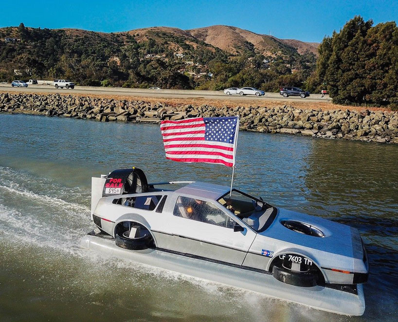 hand-built delorean hovercraft invites you back to the future