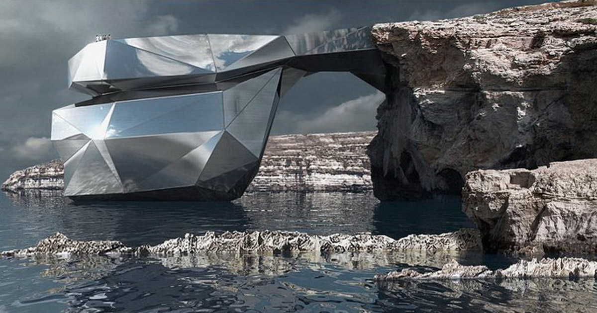 Form design idea #247: svetozar andreev fuses nature and modernity to create mirrored steel form in malta