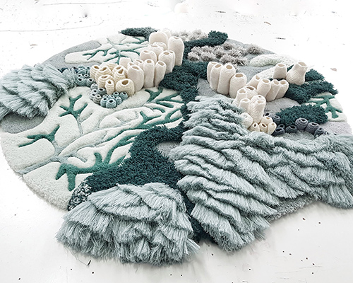 vanessa barragão upcycles industrial textile waste with the handcrafted ocean tapestry