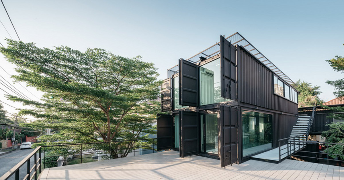 Form design idea #365: archimontage stacks shipping containers to form ‘carcare’ center in bangkok