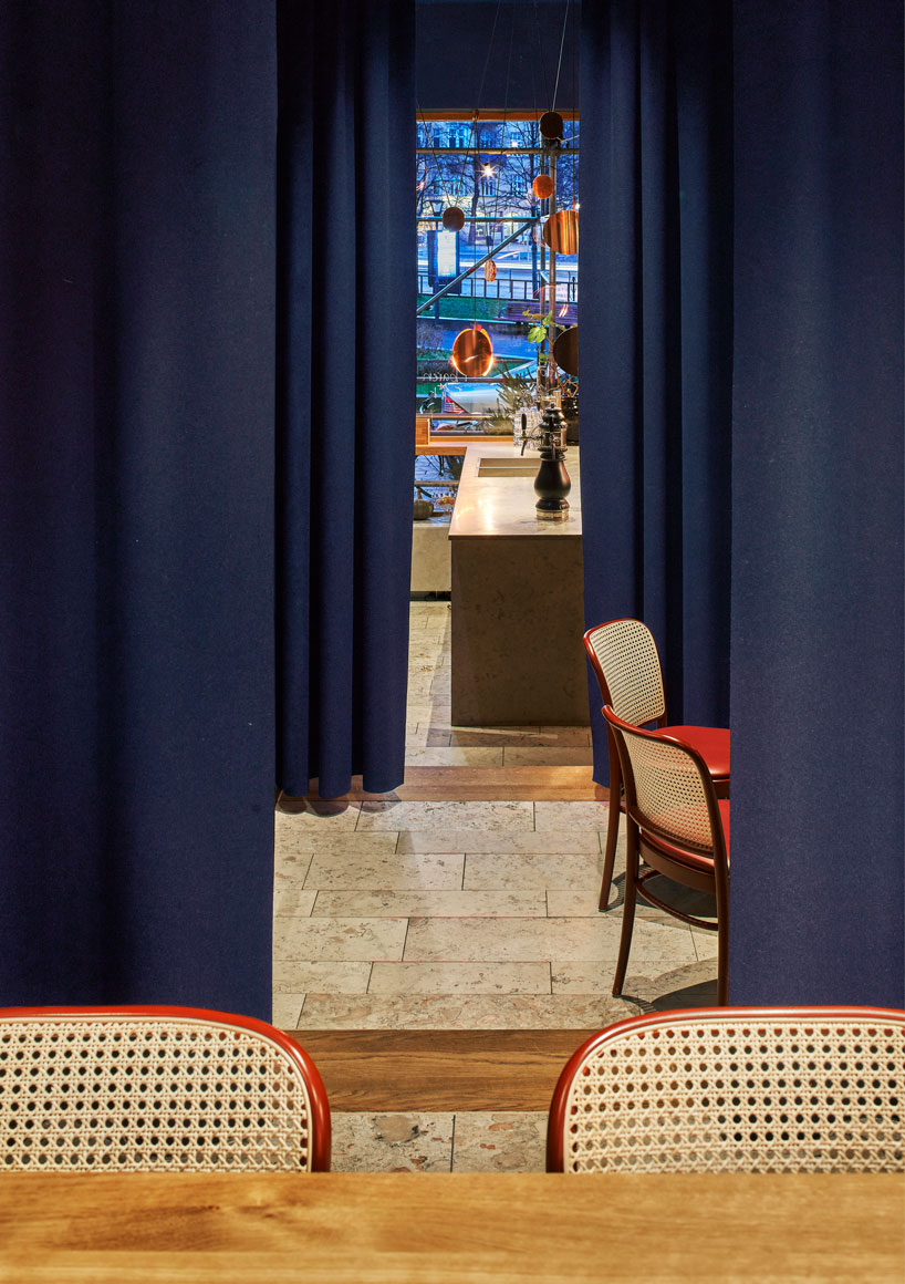 jesper waldersten paints flowing figures that swim in the dark blue walls of portal bar claesson koivisto rune