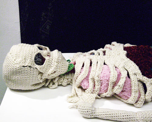 crochet artist creates life-sized, anatomically correct skeleton