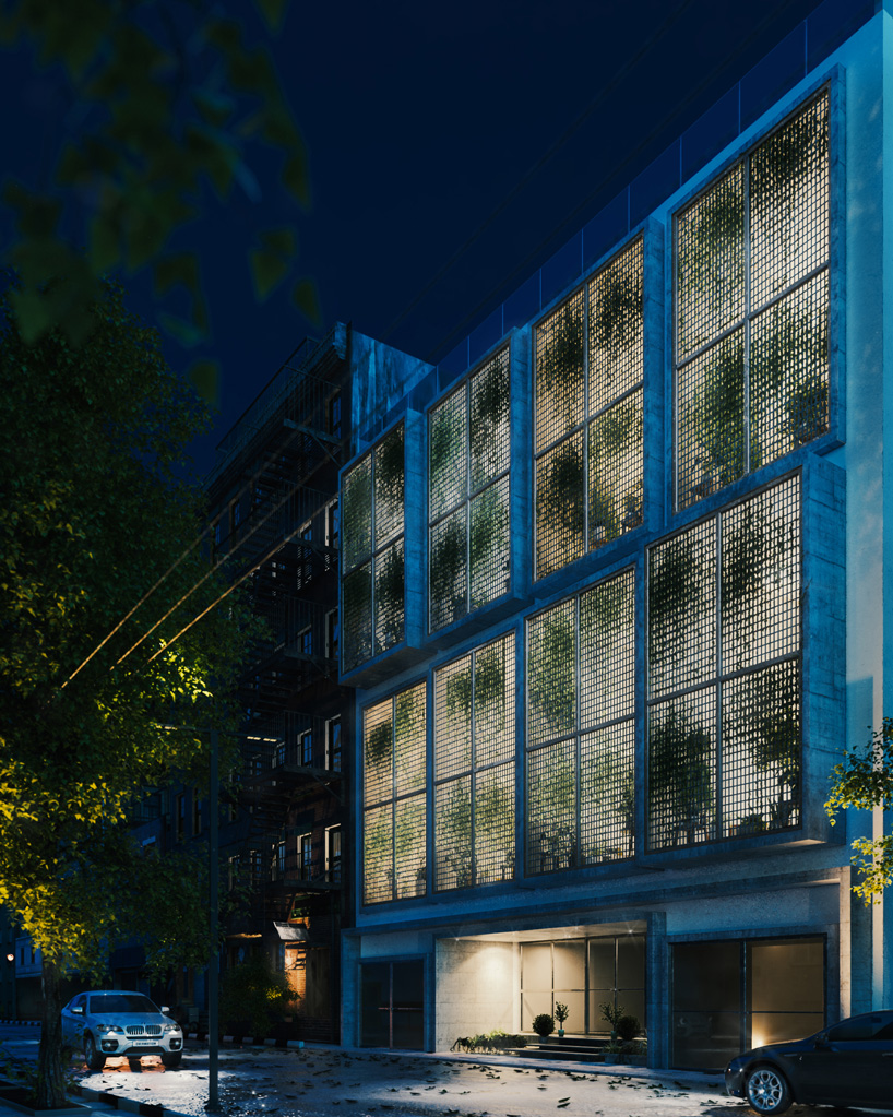 floor-to-ceiling gridded windows compose the façade of this residential complex in cyprus milad eshtiyaghi