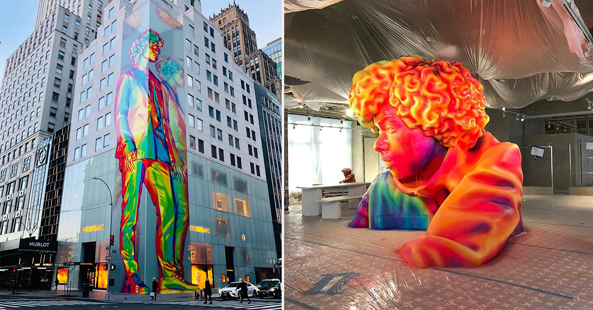 tekst forudsigelse Merchandising virgil abloh unveils 12-story technicolor sculpture in NYC for louis vuitton