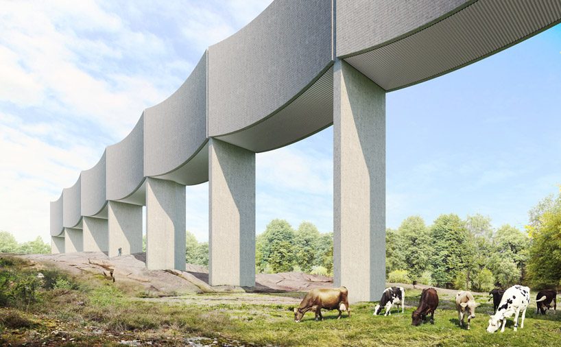 white arkitekter forms water tower in the shape of an elongated wave in varberg