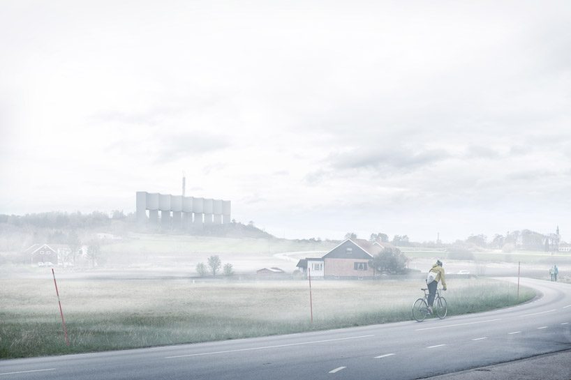 white arkitekter forms water tower in the shape of an elongated wave in varberg