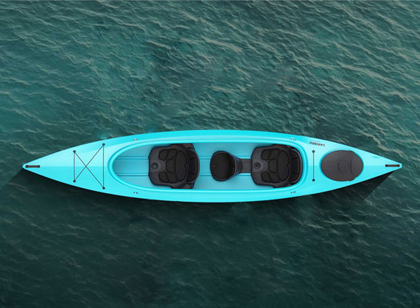 monocoque paddle canoe is crafted of copper-woven carbon