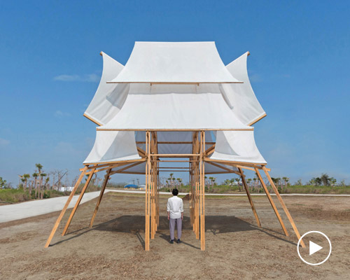 cheng tsung feng constructs the 'sailing castle' pavilion for taiwan lantern festival