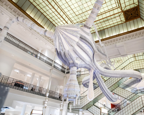 joana vasconcelos invades le bon marché with monumental embroidered creature 'simone'