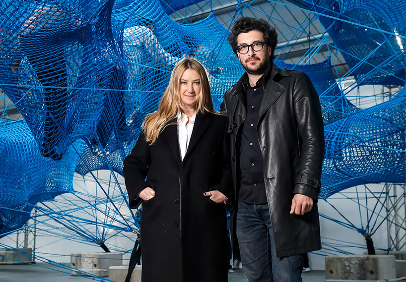numen/for use constructs adult playground of woven blue tunnels in london car park