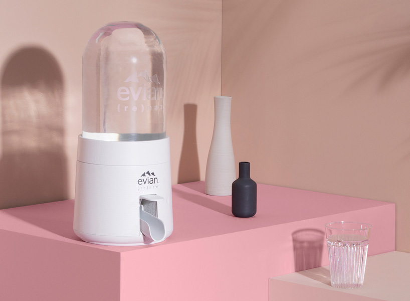 virgil abloh's limited edition glass bottle for evian drops in new york designboom