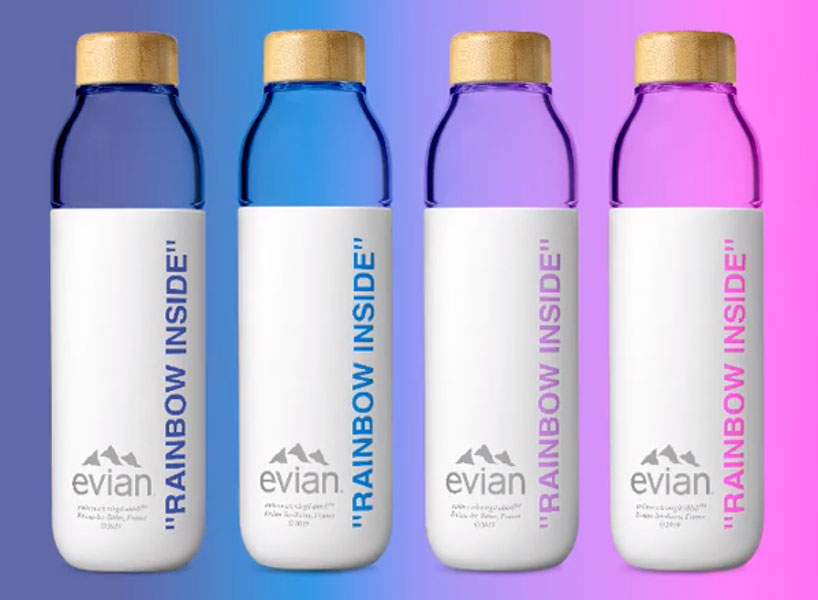virgil abloh's limited edition glass bottle for evian drops in new york designboom