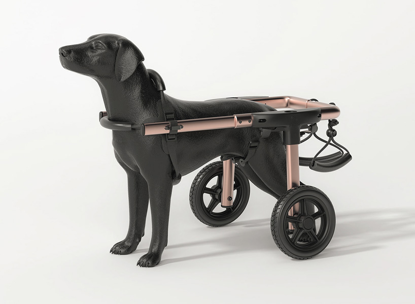 a mixture of metal framing, plastic components, and a set of wheels