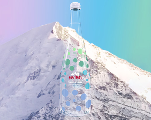 virgil abloh's limited edition glass bottle for evian drops in new york