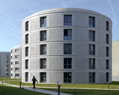 the concrete façades of LAN's student residences in paris relay stories of greek mythology