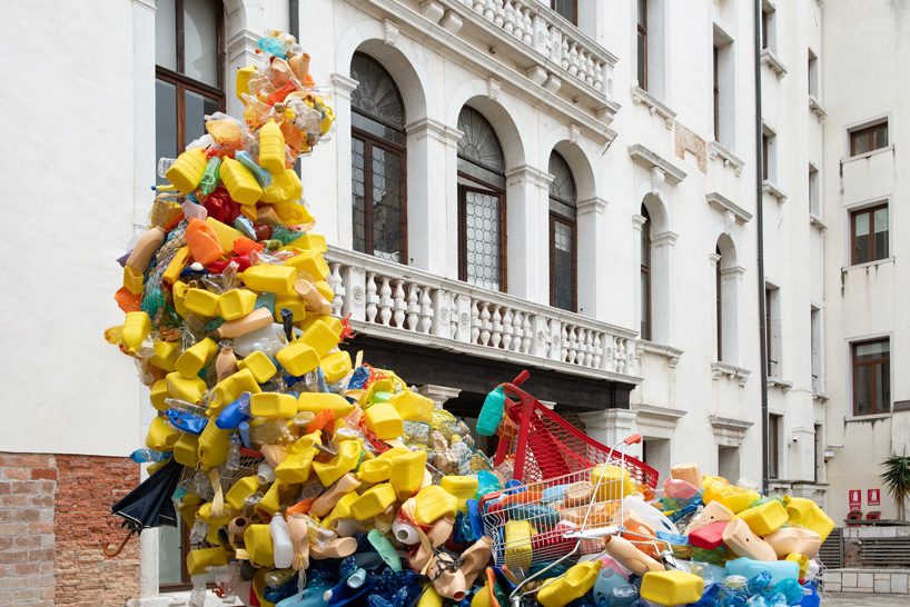 christian holstad + FPT industrial exhibit huge cornucopia made of plastic waste in venice