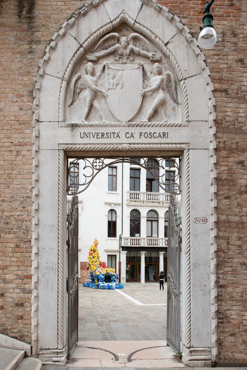 christian holstad + FPT industrial exhibit huge cornucopia made of plastic waste in venice