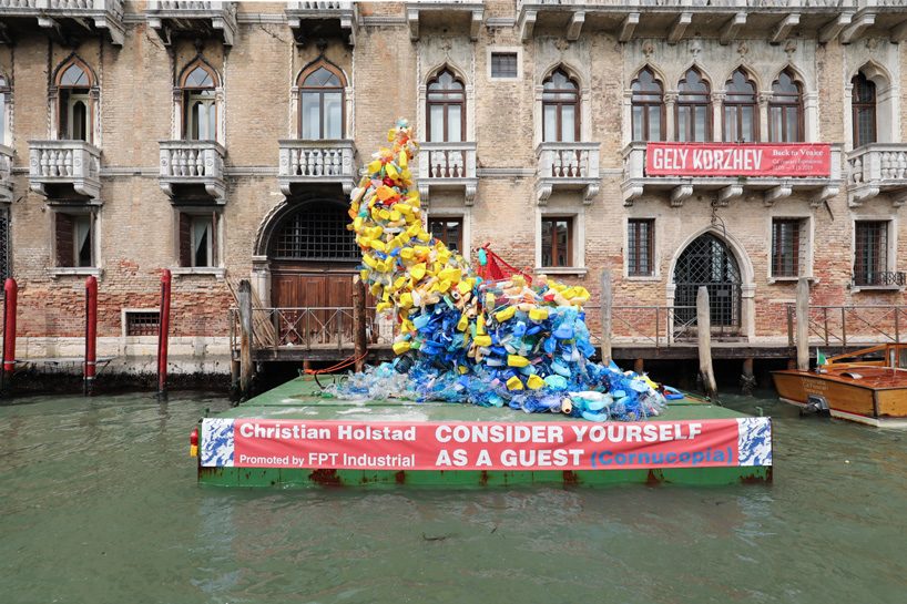 christian holstad + FPT industrial exhibit huge cornucopia made of plastic waste in venice