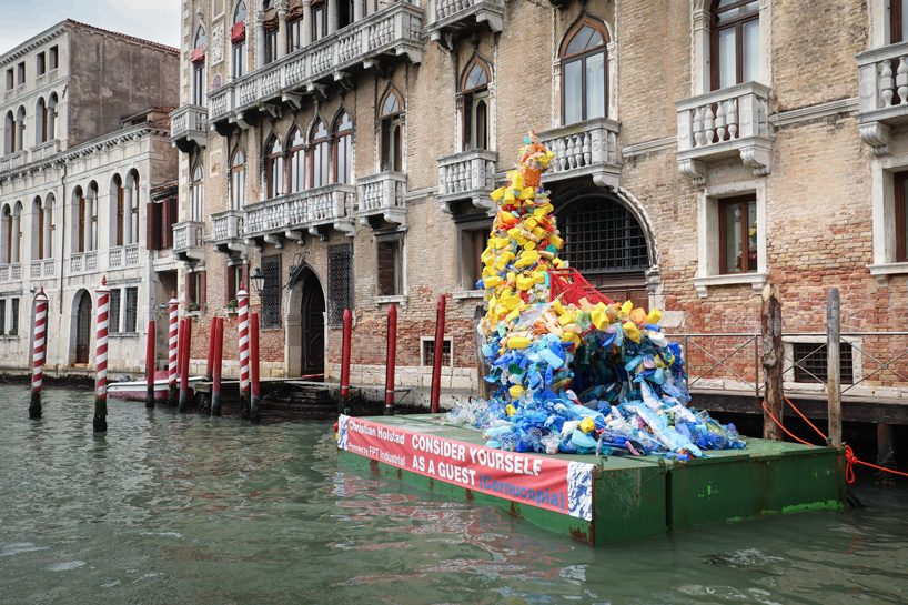 christian holstad + FPT industrial exhibit huge cornucopia made of plastic waste in venice