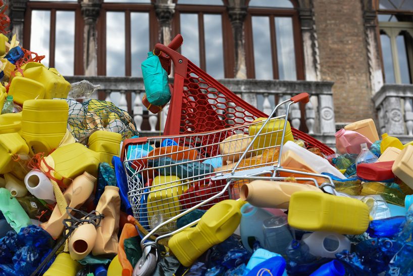 christian holstad + FPT industrial exhibit huge cornucopia made of plastic waste in venice