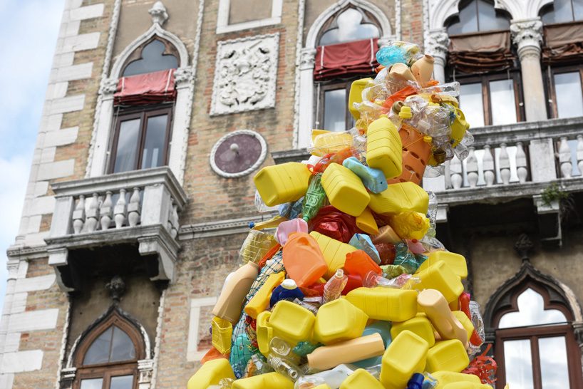 christian holstad + FPT industrial exhibit huge cornucopia made of plastic waste in venice