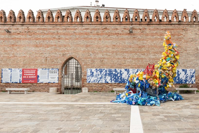 christian holstad + FPT industrial exhibit huge cornucopia made of plastic waste in venice