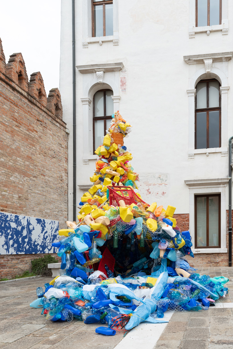 christian holstad + FPT industrial exhibit huge cornucopia made of plastic waste in venice