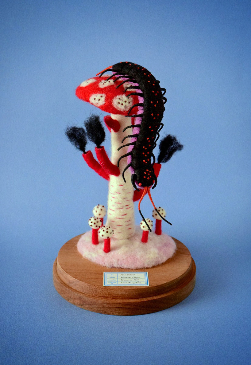 cute creatures get embroidered and felted into precarious situations with  carnivorous fungi