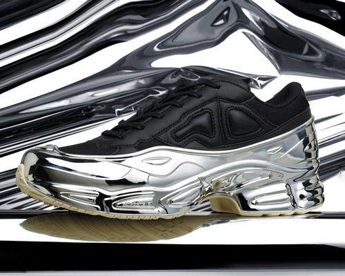 raf simons unveils chrome-covered ozweego sneaker for adidas