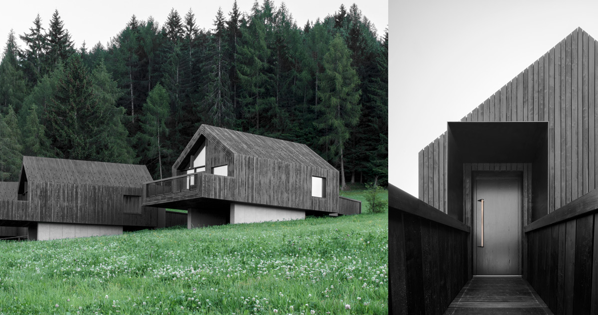 404 error page deisgn example #315: bergmeisterwolf elevates three ‘forest houses’ at the foot of an italian woodland