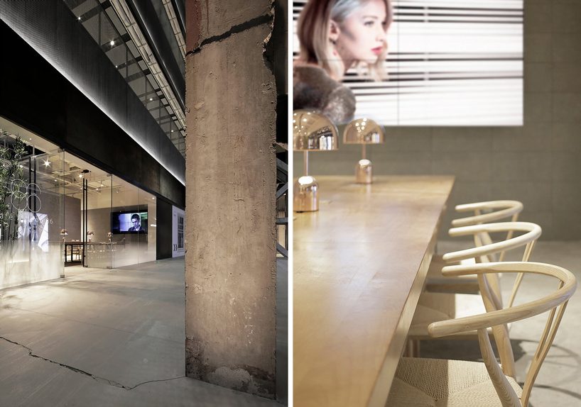 jun murata / JAM uses exposed concrete and brass accents for shanghai's cafe la loop 86 designboom