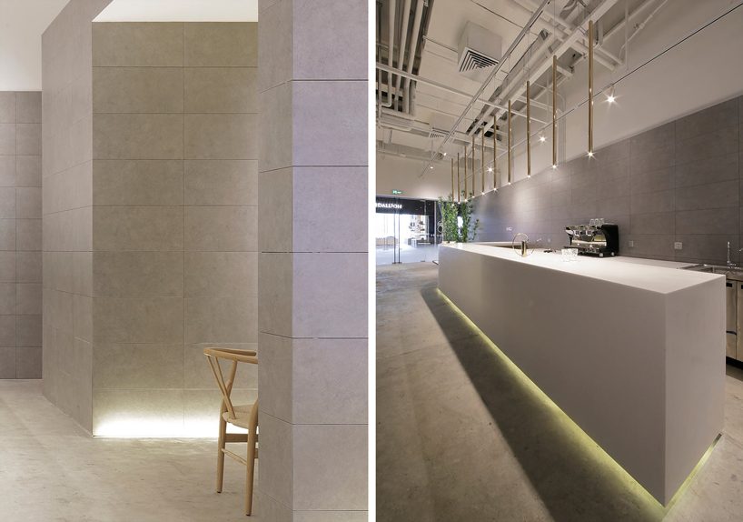 jun murata / JAM uses exposed concrete and brass accents for shanghai's cafe la loop 86 designboom