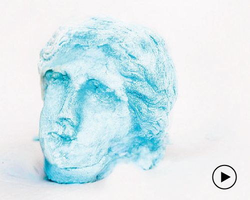 wasim zaid uses blue cotton candy to shape 'inimical nostalgia' sculpture