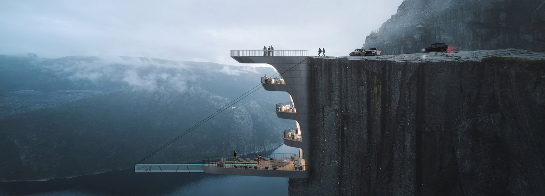 hayri atak envisions a boutique hotel suspended over a cliff edge in norway