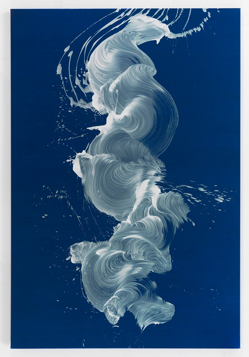 james nares suspends himself over the canvas to create large-scale, single-swipe paintings - 9