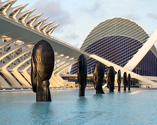 jaume plensa exhibits seven sculptures at calatrava's city of arts and sciences in valencia