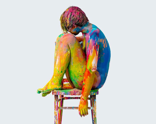 shintaku kanako creates paint-saturated nude self-portraits