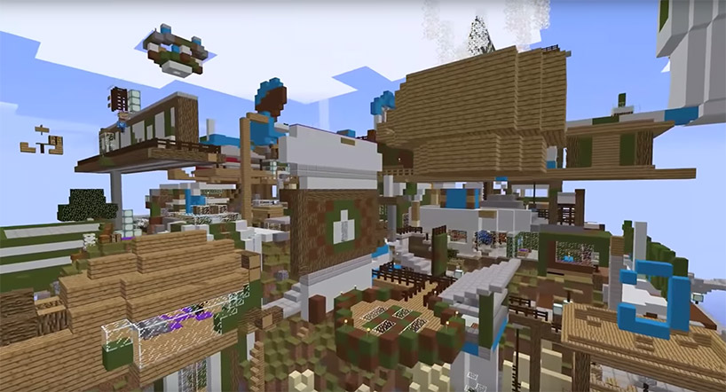 200 people virtually come together to build a massive starbucks island in minecraft