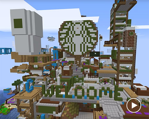 200 people virtually come together to build a massive starbucks island in minecraft