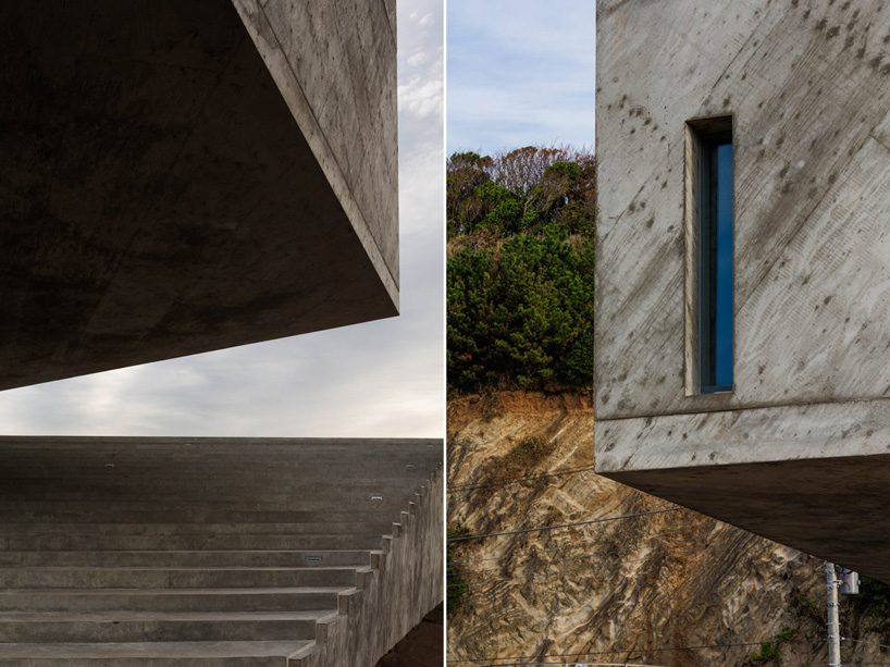 mount fuji architects studio's concrete residence emerges from a rocky peninsula in japan