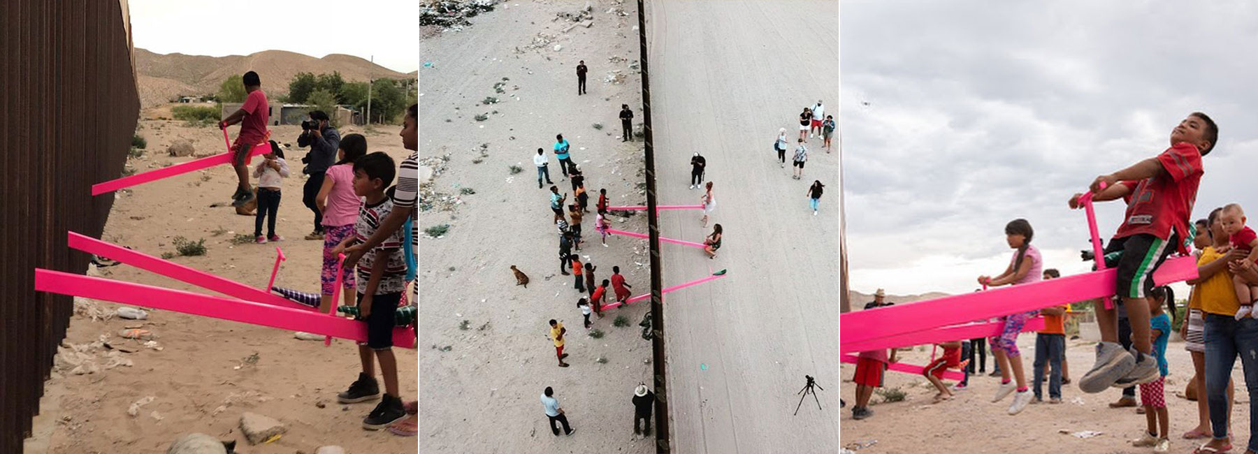 rael san fratello installs pink seesaws on USmexico border wall