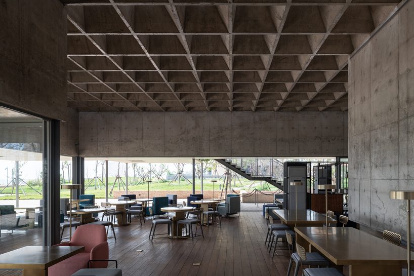 concrete waffle beams bring natural light into vector architects' restaurant in china designboom